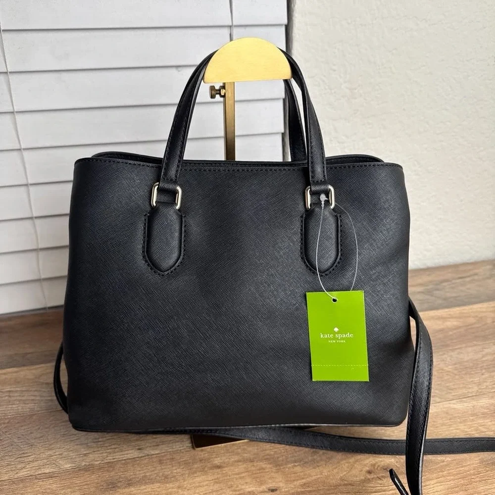 Kate Spade Laurel Way Evangelie Black Saffiano Leather Satchel Bag WKRU3930